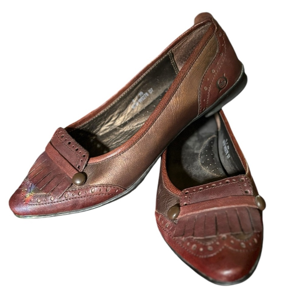Born Leather Tassel Kiltie Wingtips Slip On Flats Loafers Shoes Womens Size 8